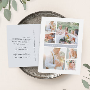 フォググレーストライプ の結婚写真コラージュ ポストカード