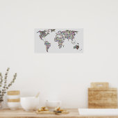フォグフィルタとグレーの背景のワールドマップ ポスター (キッチン)