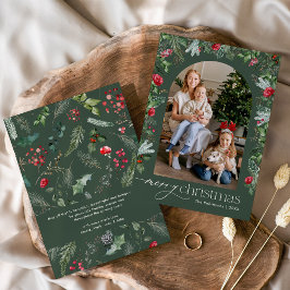 フォストエレガントグリーンボタニカルアーチメリークリスマス シーズンカード