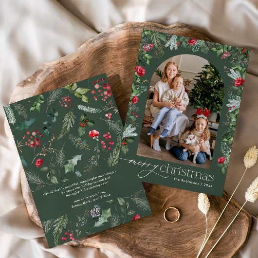 フォストエレガントグリーンボタニカルアーチメリークリスマス シーズンカード