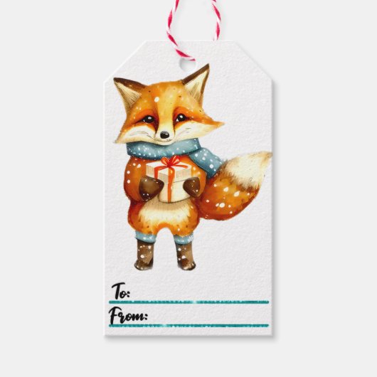 フォックスよくはしゃぐクリスマスプレゼントラベル ギフトタグ (正面)