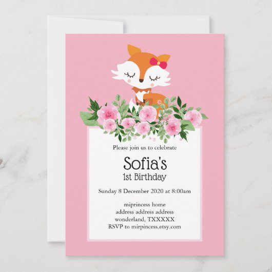フォックスウッドランド、かわいい 招待状 (正面)