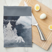 フォックスクラシッククリスマスの暗い冬のシーン キッチンタオル (四つ折り)