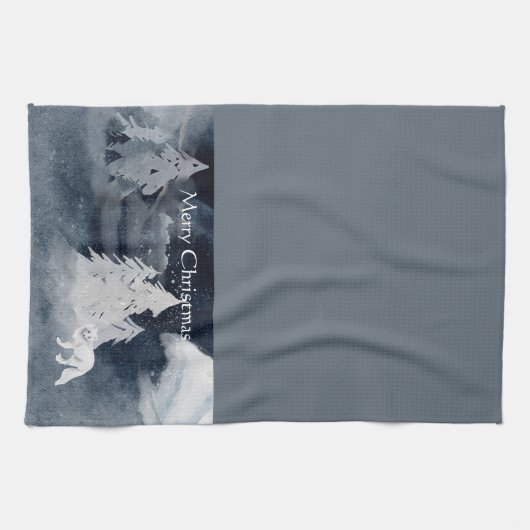 フォックスクラシッククリスマスの暗い冬のシーン キッチンタオル (横)