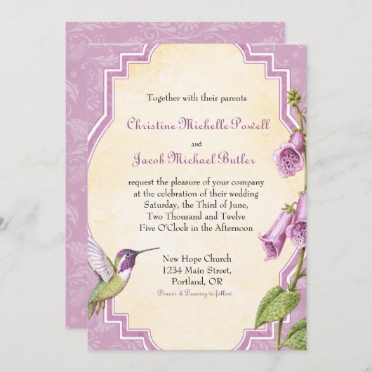 フォックスグローブハミングバード結婚式招待状 招待状 (正面/裏面)