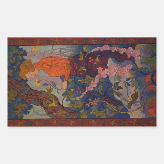 フォックスグローブ付きの女性 長方形シール (正面)