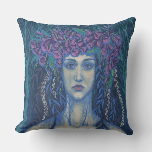 フォックスグローブ・ドライアド美しい女の子の超現実的なファンタジーアート クッション (正面)