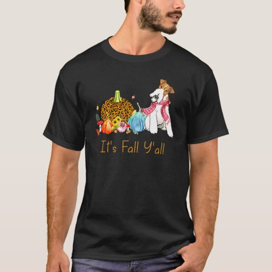 フォックステリアの犬の秋用スカーフ 幸せな秋を迎えよう Tシャツ (正面)