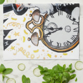 フォックステリア犬の明けましておめでとう キッチンタオル (折り畳み)