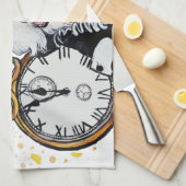 フォックステリア犬の明けましておめでとう キッチンタオル (四つ折り)