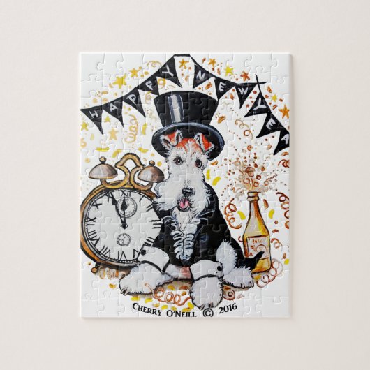 フォックステリア犬の明けましておめでとう ジグソーパズル (縦)