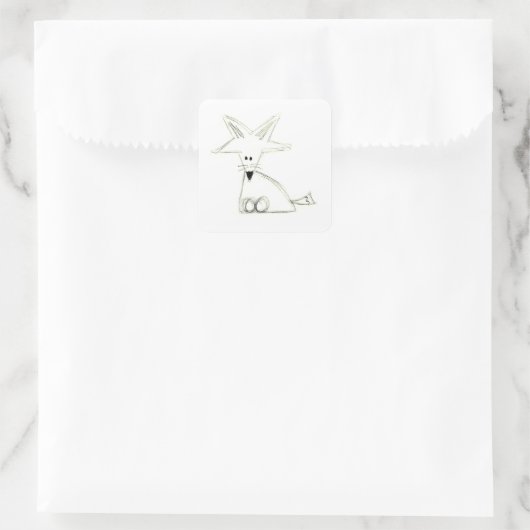 フォックスドードル白黒グレイシンプルキッズスケッチ スクエアシール (バッグ)