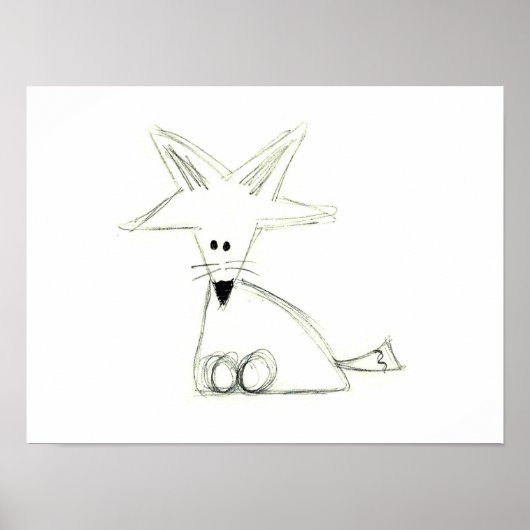 フォックスドードル白黒グレイシンプルキッズスケッチ ポスター (正面)