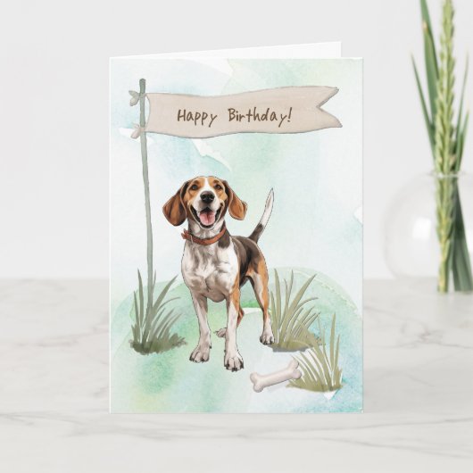 フォックスハウンドの犬種の屋外の誕生日のサイン カード (正面)