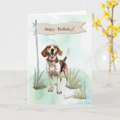 フォックスハウンドの犬種の屋外の誕生日のサイン カード (黄色い花)