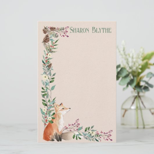 フォックスフォックスフォレストクリスマス8.5インチl x 5.5インチw文房具 便箋 (スタンド正面)