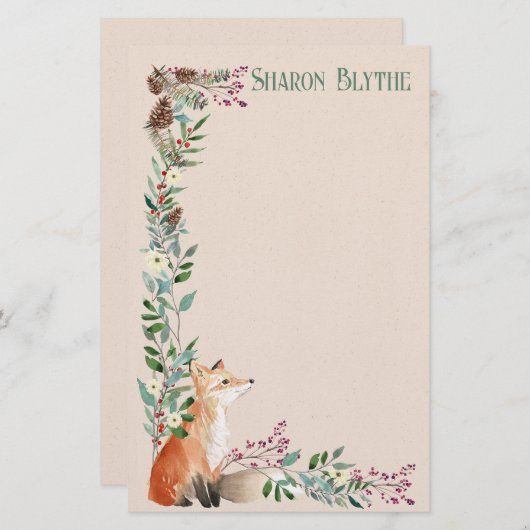 フォックスフォックスフォレストクリスマス8.5インチl x 5.5インチw文房具 便箋 (正面/裏面)