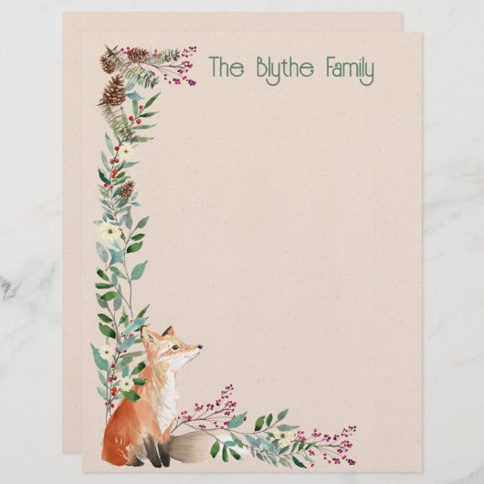 フォックスフォレストクリスマス8.5インチx 11インチ文房具 レターヘッド (正面/裏面)