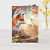 フォックスレディ動物の野生動物のおもしろい誕生日自然 カード (黄色い花)