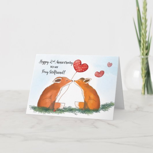 フォックス・ガールフレンドにとってハッピーセカンドアニバーサリー カード (正面)