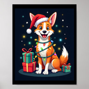 フォックス・テリア Xmas ライティング サンタ フォックス・テリア 犬 Ch ポスター