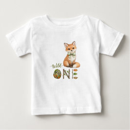 フォックス・ワイルド・ワン 水彩画 1歳の誕生日 ベビーTシャツ
