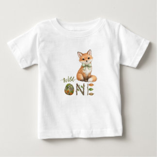 フォックス・ワイルド・ワン 水彩画 1歳の誕生日 ベビーTシャツ