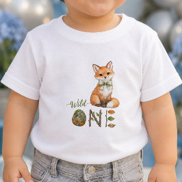 フォックス・ワイルド・ワン 水彩画 1歳の誕生日 ベビーTシャツ 
