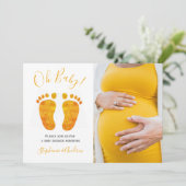 フォトああベビー金ゴールド足カップルの赤ちゃんシャワー 招待状 (スタンド正面)