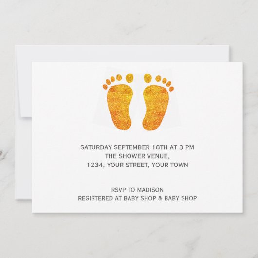 フォトああベビー金ゴールド足カップルの赤ちゃんシャワー 招待状 (裏面)