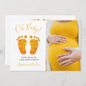 フォトああベビー金ゴールド足カップルの赤ちゃんシャワー 招待状 (正面/裏面)