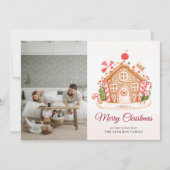 フォトおもしろい水色ジンジャーブレッドハウスクリスマス シーズンカード (正面)