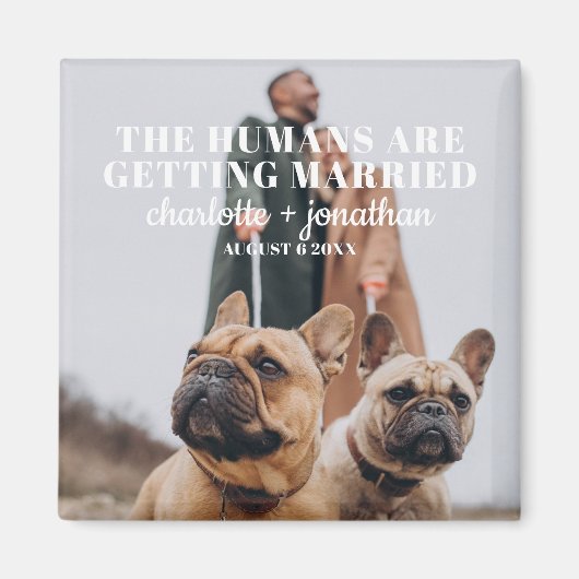 フォトおもしろい犬日付の結婚保存 マグネット (正面)