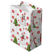 フォトおもしろい顔ホワイトレッドグリーン雪だるまクリスマス ミディアムペーパーバッグ (正面アングル)