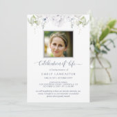 フォトお祝いの人生、白フローラ葬儀 招待状 (スタンド正面)