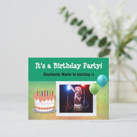 フォトお誕生日ケーキカスタムパーティの招待状 招待状 (スタンド正面)