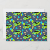 フォトが必要なスピードレースカーボーイズ4歳誕生日 招待状 (裏面)