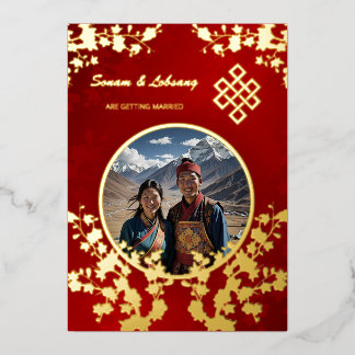 フォトさくらんぼブロッサム結婚チベット 箔招待状