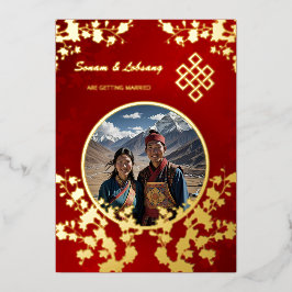 フォトさくらんぼブロッサム結婚チベット 箔招待状