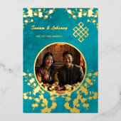 フォトさくらんぼブロッサム結婚チベット 箔招待状 (正面)