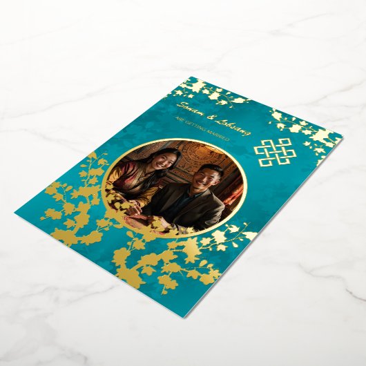 フォトさくらんぼブロッサム結婚チベット 箔招待状 (回転した状態)