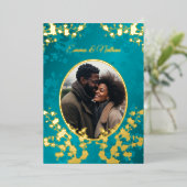 フォトさくらんぼ結婚ブロッサムターコイズ 箔招待状 (立ち正面)