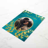 フォトさくらんぼ結婚ブロッサムターコイズ 箔招待状 (回転した状態)