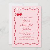 フォトさくらんぼ誕生日パーティー 招待状 (正面)