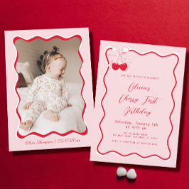 フォトさくらんぼ誕生日パーティー 招待状