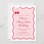 フォトさくらんぼ1st誕生日パーティー 招待状 (正面)