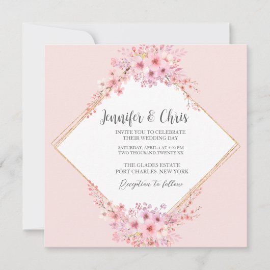 フォトさくらんぼBlossom QRコー結婚ド 招待状 (正面)