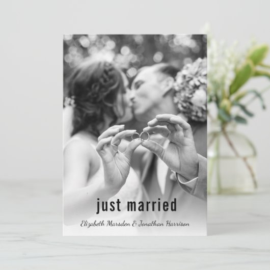 フォトたった今結婚しましたモダンアナウンス披露宴 招待状 (スタンド正面)