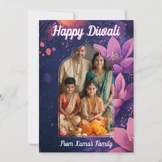 フォトと文字カスタムグローとロータス、カード付き 招待状 (正面)