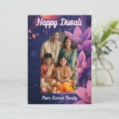 フォトと文字カスタムグローとロータス、カード付き 招待状 (スタンド正面)